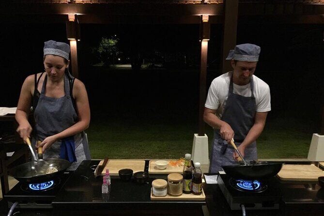 Evening Cooking Class in Traditional Pavilion with Beautiful Garden - Chiang Mai - The cooking part: four dishes, your own station, and curry paste building blocks